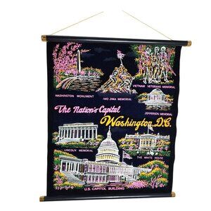 Vintage Washington D.C. Souvenir Wall Hanging With Iconic Landmarks & Monuments